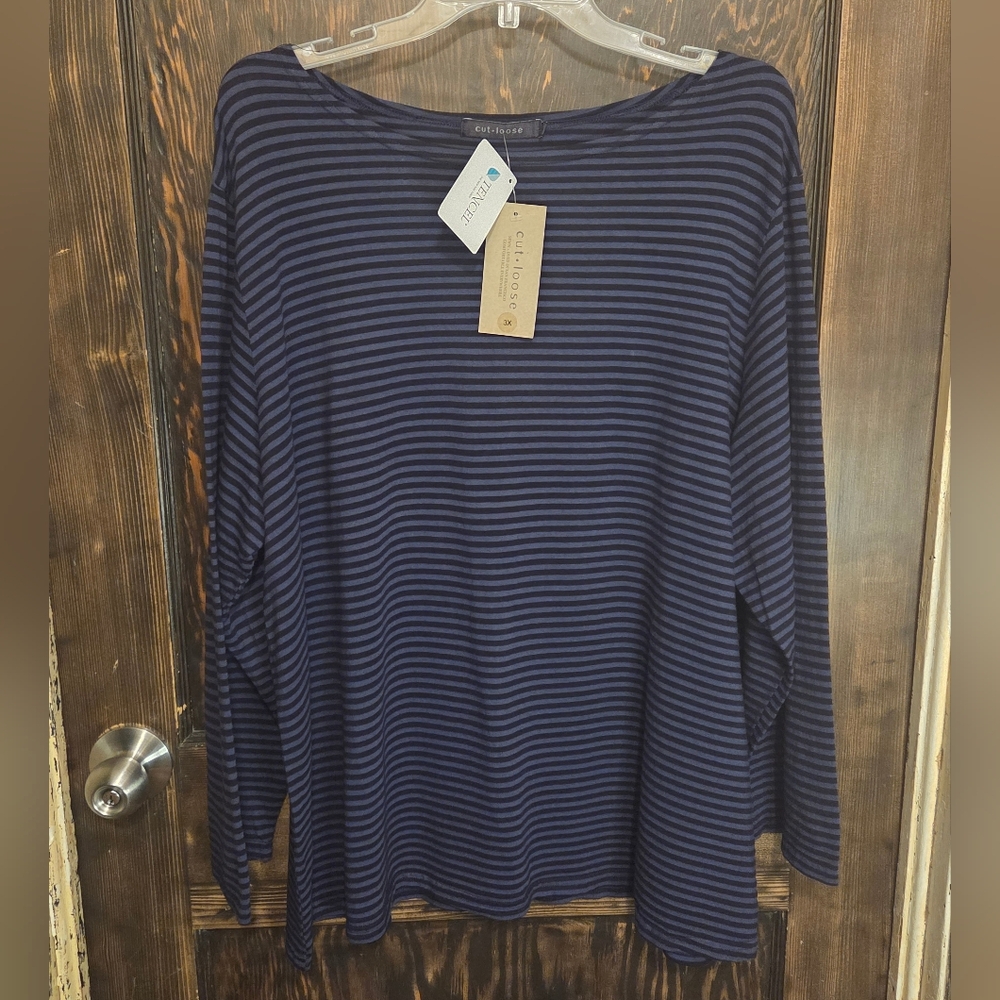 NWT Cut Loose Navy & Black Striped Long Sleeve Top Sz 3X